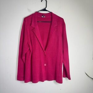EILEEN FISHER red boiled wool lightweight minimalist blazer shirt jacket
